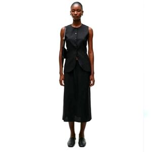 MOHAN Black Wool Midi Skirt with Waist Tie Size Small NWT Minimalist Luxe